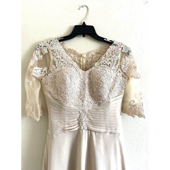 Women's Champagne High-Low Chiffon Lace Top Mother of Bride Dress Sz10 Unbranded - Picture 2 of 11